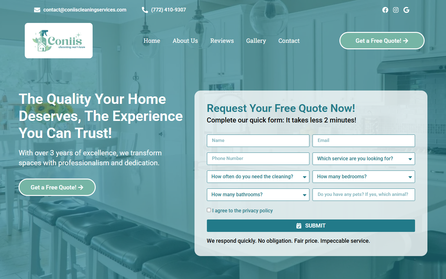 Sitio anterior de Conii's Cleaning Services, hecho en WordPress